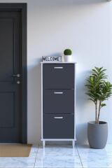 Nefes Ayaklı 52 cm Ayakkabılık Kapı Önü/Antre 3 Düşer Kapaklı Antrasit 52x127x26 cm Ayakkabılık