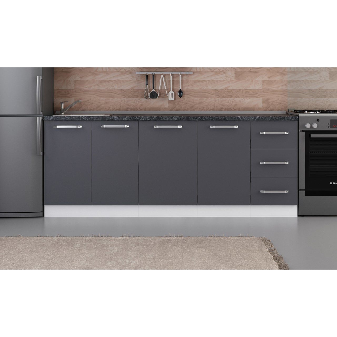 Minar 215 Cm Mutfak Dolabı Beyaz Antrasit 215-A1-Alt Modül