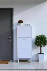 Nefes Ayaklı 52 cm Ayakkabılık Kapı Önü/Antre 3 Düşer Kapaklı Beyaz 52x127x26 cm Ayakkabılık