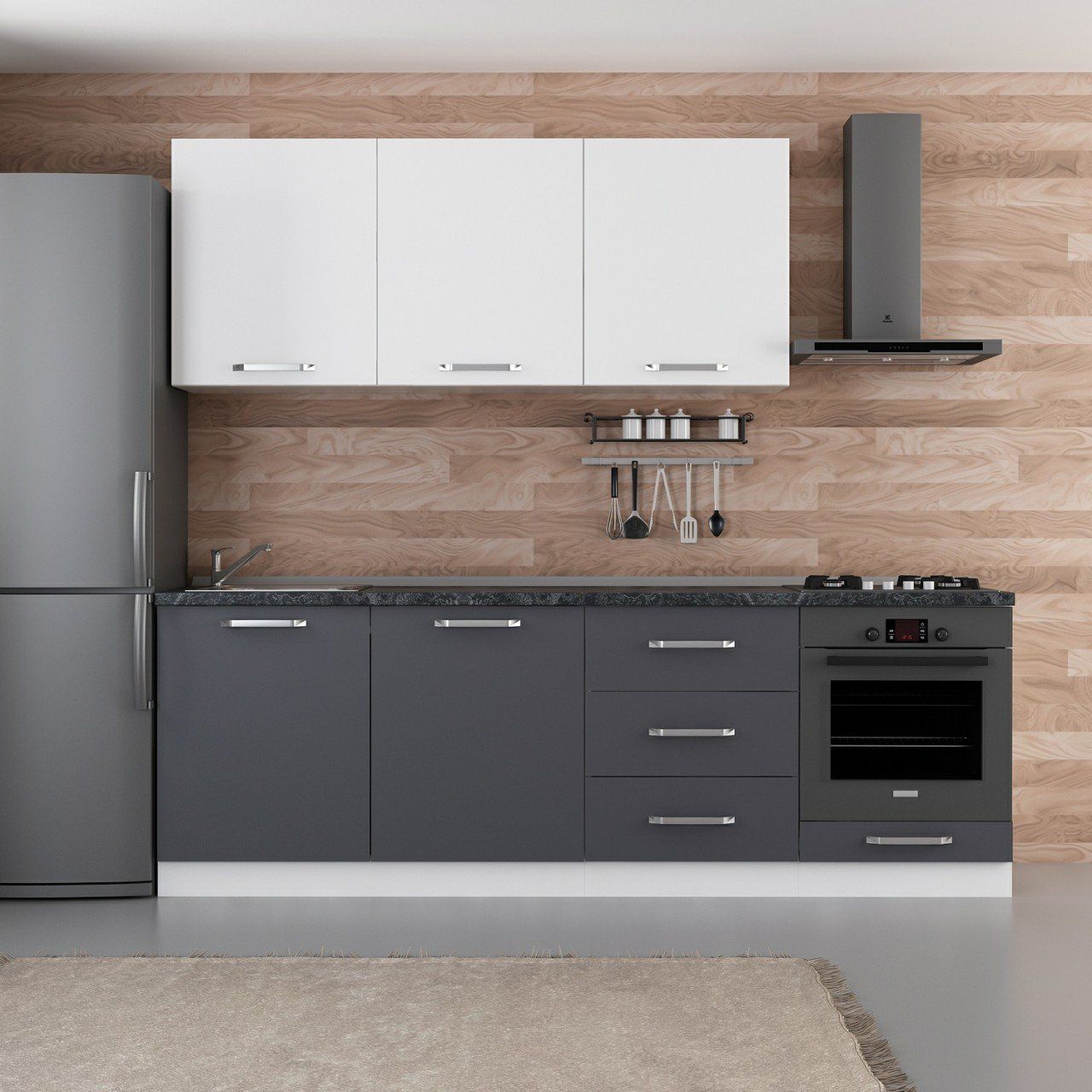 Minar 240 Cm Mutfak Dolabı Beyaz Antrasit 240-A7