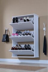 Farel 72 cm Genişlik 3 Kapaklı Ayakkabılık 72x114x26 cm Beyaz Renk Kapı Önü/Antre Ayakkabılık