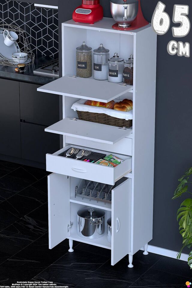 Nexa 65 cm 2 Çekmece 4 Kapaklı Çok Amaçlı Mutfak, Bakliyat ve Kahve Köşesi Banyo Dolabı 65x181x32 cm