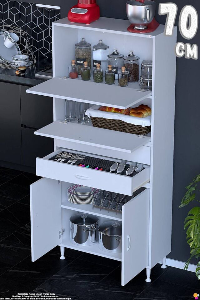 Nexa 70 cm 2 Çekmece 4 Kapaklı Çok Amaçlı Mutfak, Bakliyat ve Kahve Köşesi Banyo Dolabı 70x181x32 cm