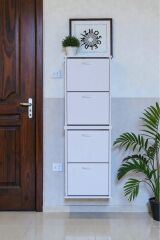 Slim 4 Düşer Kapaklı 52 cm Beyaz Asma Ayakkabılık Kapı Önü/Antre 52x156x26 cm Ayakkabılık
