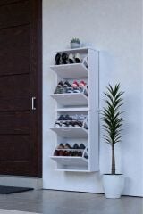 Slim 4 Düşer Kapaklı 52 cm Beyaz Asma Ayakkabılık Kapı Önü/Antre 52x156x26 cm Ayakkabılık