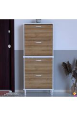 Berry Meşe 8 Raflı 4 Düşer Kapaklı Ayakkabılık 72 cm Genişlik x 168x26 cm Ayakkabılık