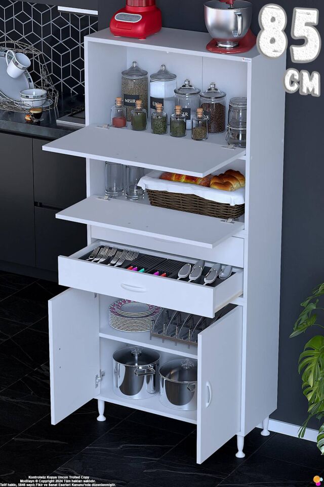 Nexa 85 cm 2 Çekmece 4 Kapaklı Çok Amaçlı Mutfak, Bakliyat ve Kahve Köşesi Banyo Dolabı 85x181x32 cm