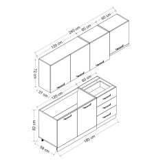 Minar 240 Cm Mutfak Dolabı Beyaz Dore 240-D8