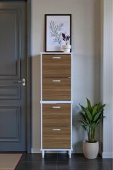 Elenio 52 cm Genişlik Ceviz Renk Ayaklı 4 Kapaklı Ayakkabılık 52x168x26 cm Ayakkabılık