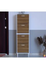 Elenio 52 cm Genişlik Ceviz Renk Ayaklı 4 Kapaklı Ayakkabılık 52x168x26 cm Ayakkabılık