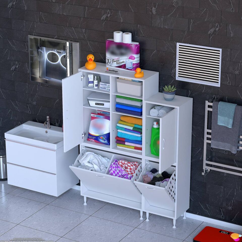 Lide 110 cm Genişlikte Fonksiyonel Banyo Dolabı Mutfak ve Kiler Dolabı Beyaz ((75+35)x160x32,5 cm)