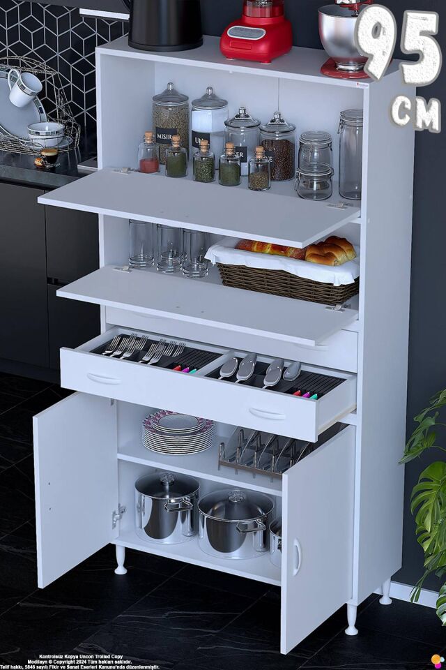 Nexa 95 cm 2 Çekmece 4 Kapaklı Çok Amaçlı Mutfak, Bakliyat ve Kahve Köşesi Banyo Dolabı 95x181x32 cm