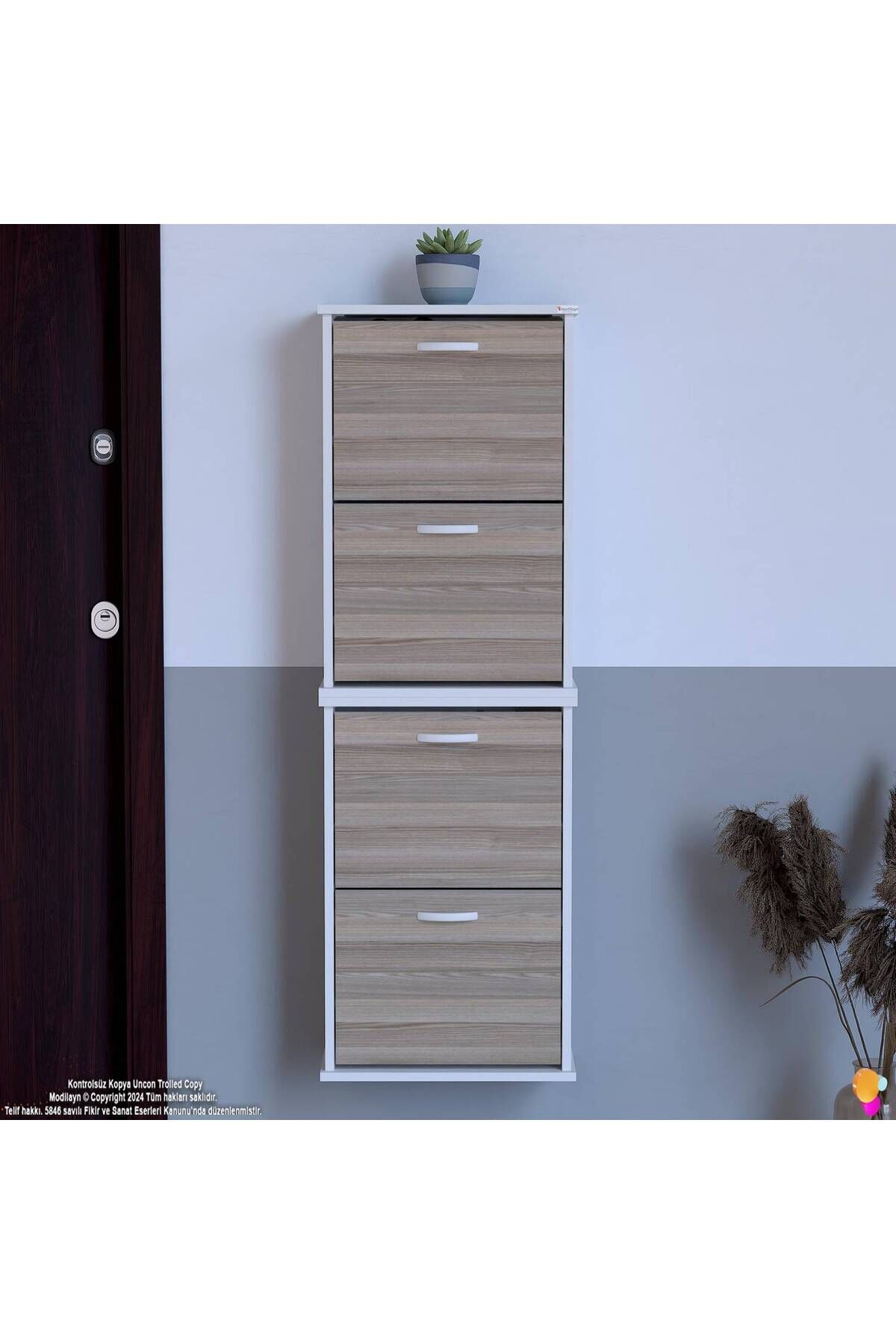 Slim 4 Düşer Kapaklı 52 cm Cordoba Asma Ayakkabılık Kapı Önü/Antre 52x156x26 cm Ayakkabılık