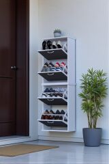 Slim 4 Düşer Kapaklı 52 cm Antrasit Asma Ayakkabılık Kapı Önü/Antre 52x156x26 cm Ayakkabılık