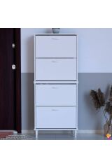 Berry Beyaz 8 Raflı 4 Düşer Kapaklı Ayakkabılık 72 cm Genişlik x 168x26 cm Ayakkabılık
