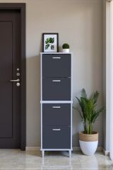 Elenio 52 cm Genişlik Antrasit Renk Ayaklı 4 Kapaklı Ayakkabılık 52x168x26 cm Ayakkabılık