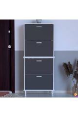 Berry Antrasit 8 Raflı 4 Düşer Kapaklı Ayakkabılık 72 cm Genişlik x 168x26 cm Ayakkabılık