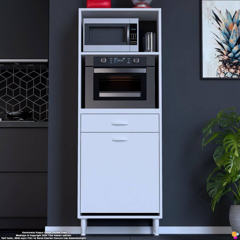 Vela 60 cm Fırın Dolabı Açık 2 Raflı Tek Çekmece Sepetli Çok Amaçlı Mutfak Kiler Dolabı 60x163x32 cm