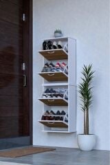 Slim 4 Düşer Kapaklı 52 cm Ceviz Asma Ayakkabılık Kapı Önü/Antre 52x156x26 cm Ayakkabılık