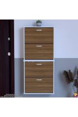 Berrak Ceviz 8 Bölmeli Ayakkabılık 72 cm Genişlikte Duvara Monte 72x156x26 cm Ayakkabılık