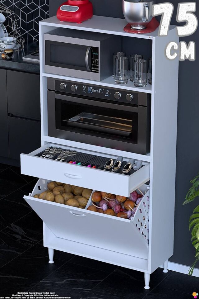 Vela 75 cm Fırın Dolabı Açık 2 Raflı 2 Göz Sepetli Çok Amaçlı Mutfak Kiler Banyo Dolabı 75x163x32 cm