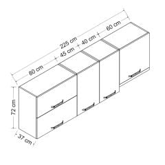 Minar 225 Cm Mutfak Dolabı Beyaz 225-B4-Üst Modül