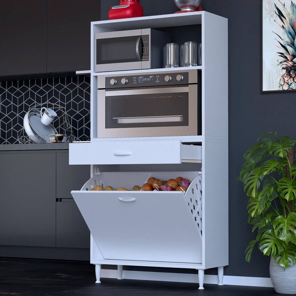 Vela 80 cm Fırın Dolabı Açık 2 Raflı 2 Göz Sepetli Çok Amaçlı Mutfak Kiler Banyo Dolabı 80x163x32 cm