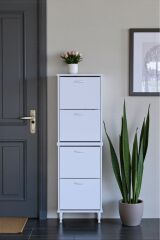 Elenio 52 cm Genişlik Beyaz Renk Ayaklı 4 Kapaklı Ayakkabılık 52x168x26 cm Ayakkabılık