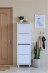 Elenio 52 cm Genişlik Beyaz Renk Ayaklı 4 Kapaklı Ayakkabılık 52x168x26 cm Ayakkabılık