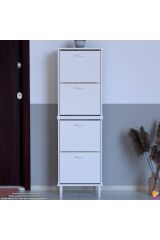 Elenio 52 cm Genişlik Beyaz Renk Ayaklı 4 Kapaklı Ayakkabılık 52x168x26 cm Ayakkabılık