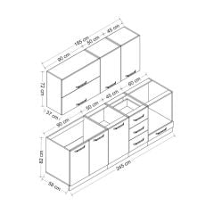 Minar 245 Cm Mutfak Dolabı Beyaz Antrasit 245-A4