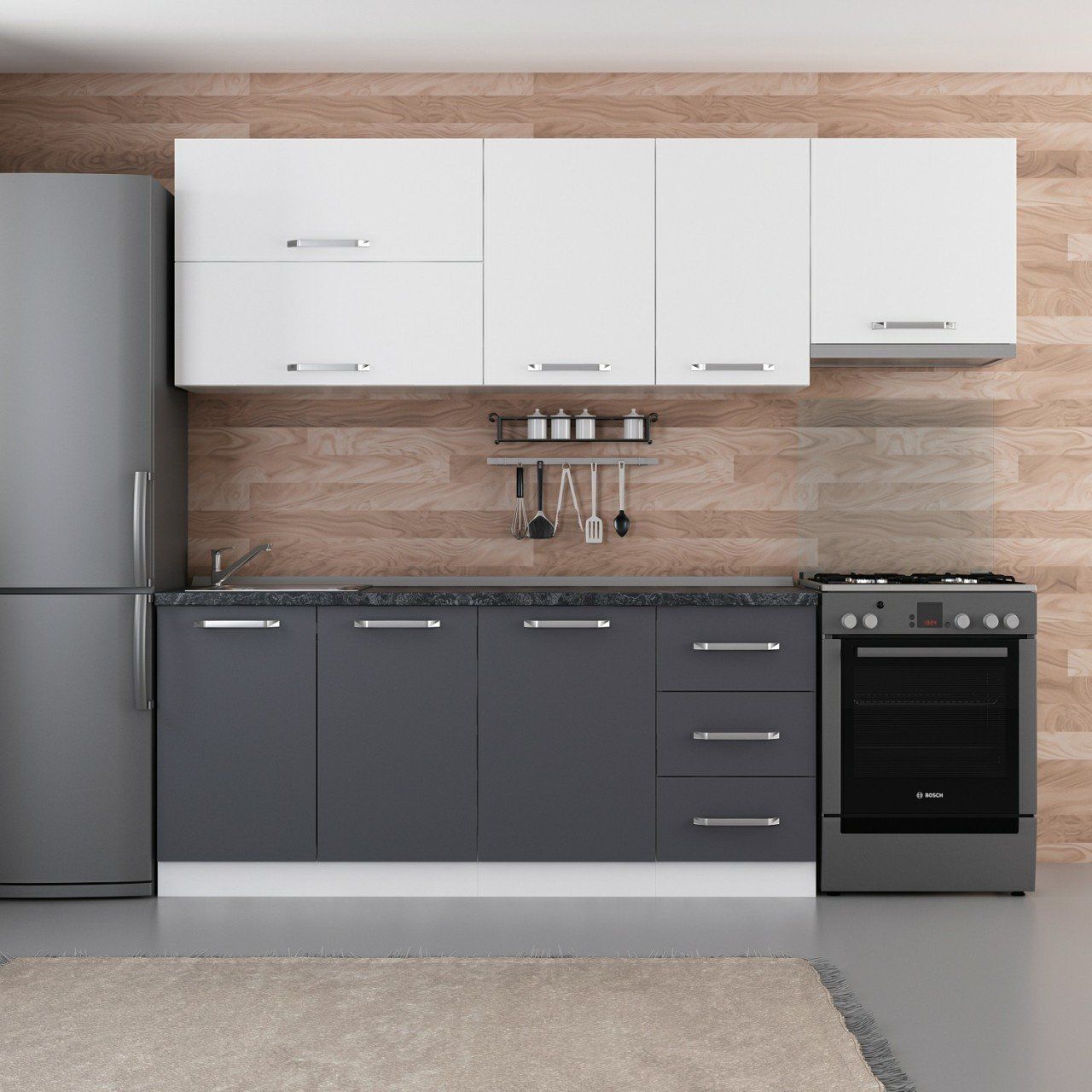 Minar 245 Cm Mutfak Dolabı Beyaz Antrasit 245-A5