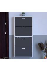 Berrak Antrasit 8 Bölmeli Ayakkabılık 72 cm Genişlikte Duvara Monte 72x156x26 cm Ayakkabılık