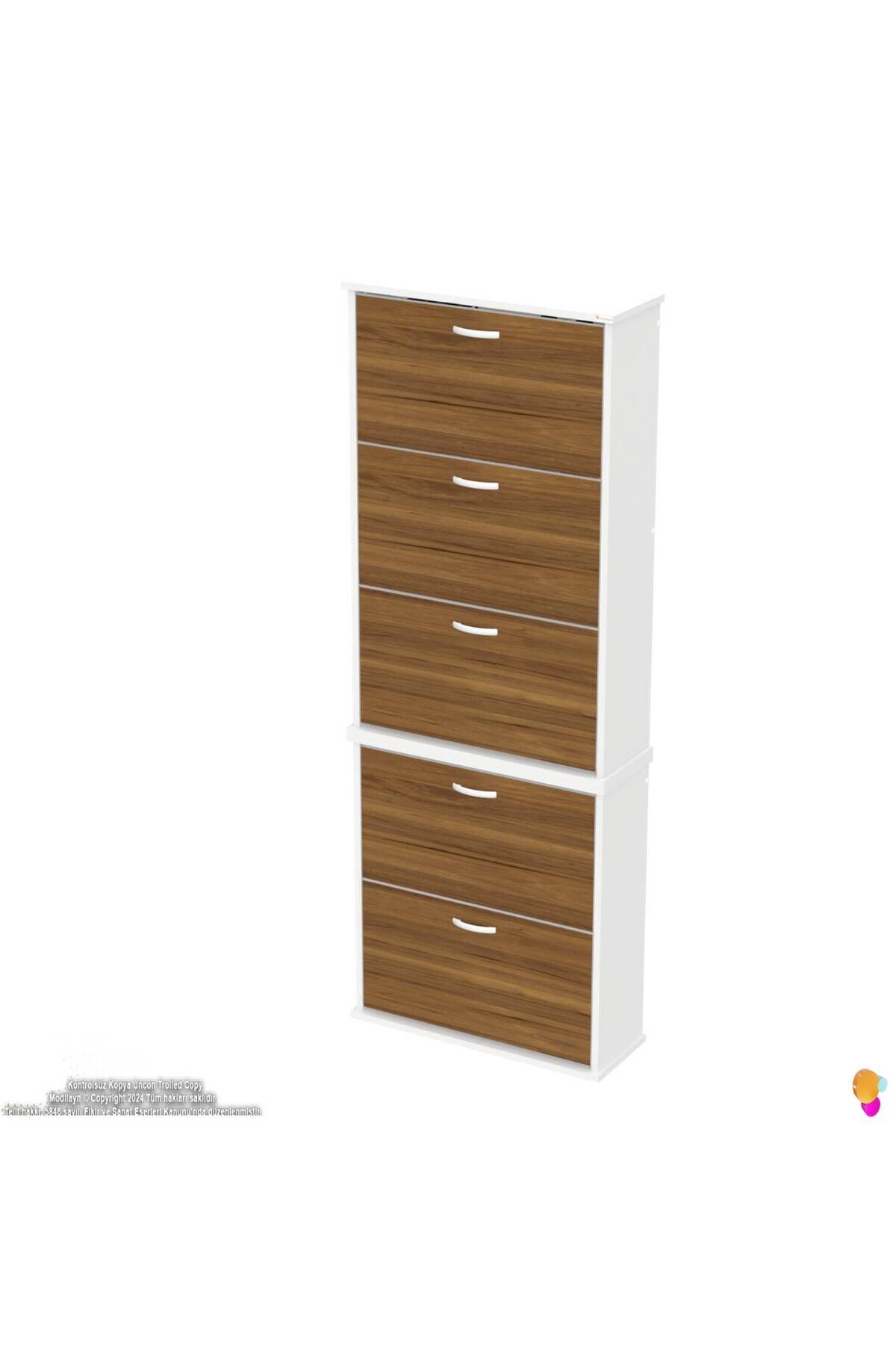 Sho Beş Düşer Kapaklı Ayakkabılık Ceviz Renk 72 cm Asma 72x193x26 cm Ayakkabılık