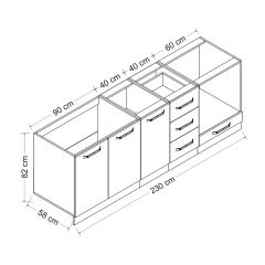 Minar 230 Cm Mutfak Dolabı Beyaz 230-B3-Alt Modül