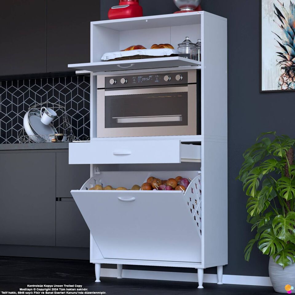 Meva 70 cm Çekmeceli Fırın Dolabı Sepetli Çok Amaçlı Mutfak Kiler Oyuncak Banyo Dolabı 70x163x32 cm