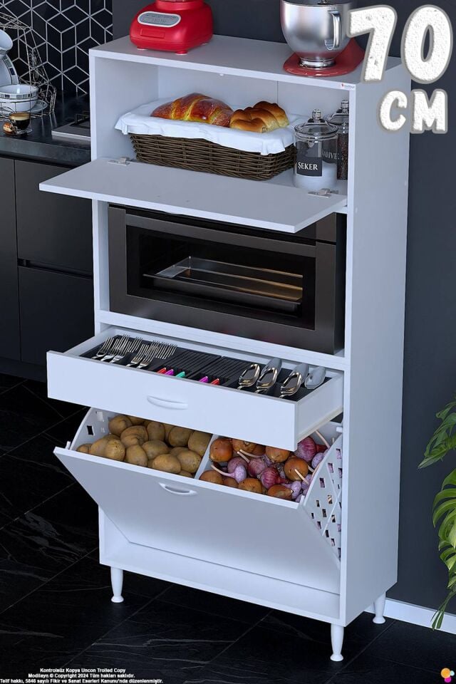 Meva 70 cm Çekmeceli Fırın Dolabı Sepetli Çok Amaçlı Mutfak Kiler Oyuncak Banyo Dolabı 70x163x32 cm