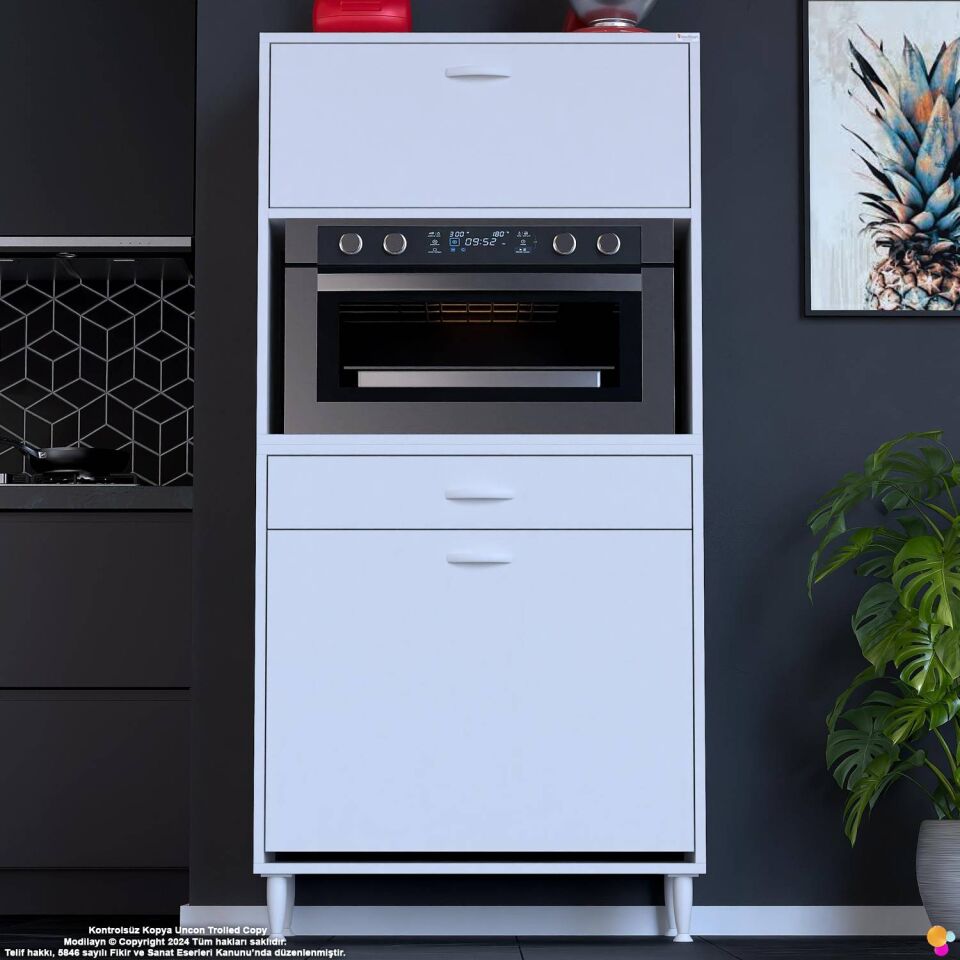 Meva 75 cm Çekmeceli Fırın Dolabı Sepetli Çok Amaçlı Mutfak Kiler Oyuncak Banyo Dolabı 75x163x32 cm