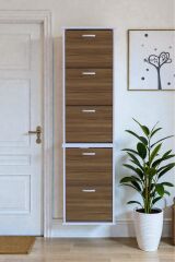 Porta 10 Bölmeli Ayakkabılık Ceviz 52 cm Genişlikte 52x193x26 cm Duvara Monte Ayakkabılık