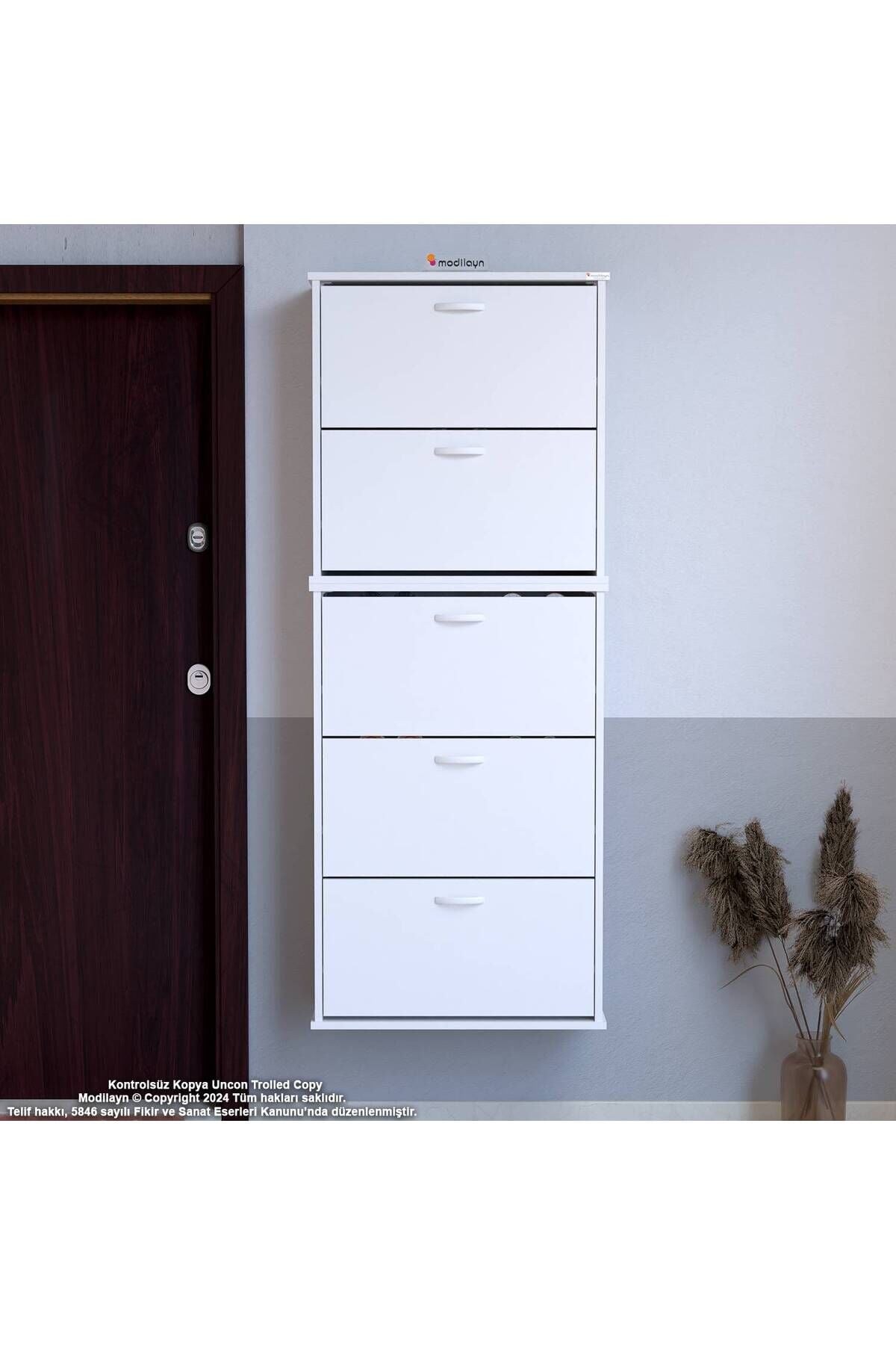 Sho Beş Düşer Kapaklı Ayakkabılık Beyaz Renk 72 cm Asma 72x193x26 cm Ayakkabılık