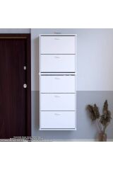 Sho Beş Düşer Kapaklı Ayakkabılık Beyaz Renk 72 cm Asma 72x193x26 cm Ayakkabılık