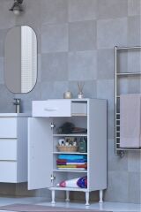 Rose 35 cm Beyaz 1 Çekmeceli Banyo Mutfak Dolabı 4 Bölmeli 3 Raflı Çok Amaçlı Dolap 35x88x32,5 cm