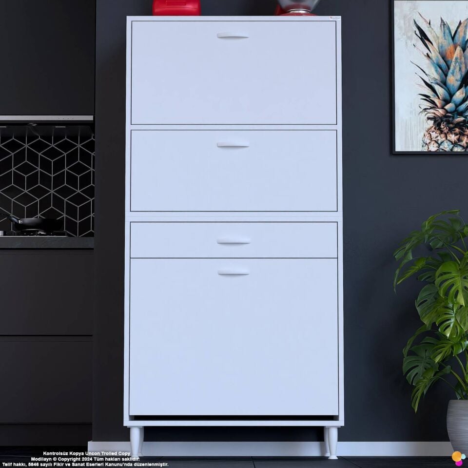 Defne 70 cm Çok Amaçlı Mutfak Bakliyat Kiler Banyo Dolabı Kahve Köşesi Sepetli Dolap 70x163x32 cm