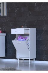 Asil 35 cm Kirli Çamaşır Sepetli Banyo Dolabı 1 Çekmeceli Mutfak Çok Amaçlı Dolap 35x88x32,5 cm
