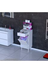 Asil 35 cm Kirli Çamaşır Sepetli Banyo Dolabı 1 Çekmeceli Mutfak Çok Amaçlı Dolap 35x88x32,5 cm