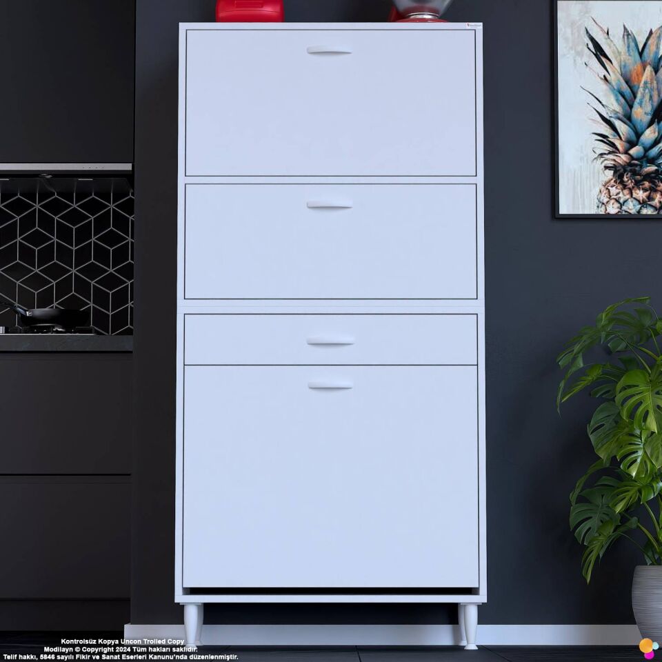 Defne 75 cm Çok Amaçlı Mutfak Bakliyat Kiler Banyo Dolabı Kahve Köşesi Sepetli Dolap 75x163x32 cm