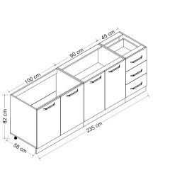 Minar 235 Cm Mutfak Dolabı Beyaz Antrasit 235-A1-Alt Modül