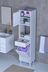 Seris Sepetli ve Çekmeceli Banyo Dolabı G:35 cm Çok Amaçlı Beyaz Düzenleyici 35x173x32,5 cm Dolap