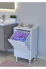 Sare 35 cm Beyaz Sepetli Banyo Dolabı,Mutfak Dolabı 35x75x32,5 cm Oyuncak Sepeti Çok Amaçlı Dolap