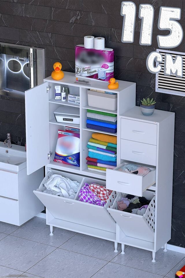 Liyan 115 cm Çok Amaçlı Dolap Banyo Mutfak ve Kiler Dolabı Beyaz ((75+40)x160x32,5 cm)